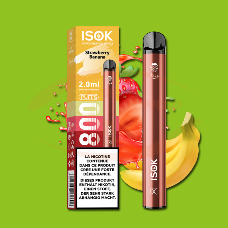 Einweg e-cig 20 mg ISOK Strawberry Banana (800)